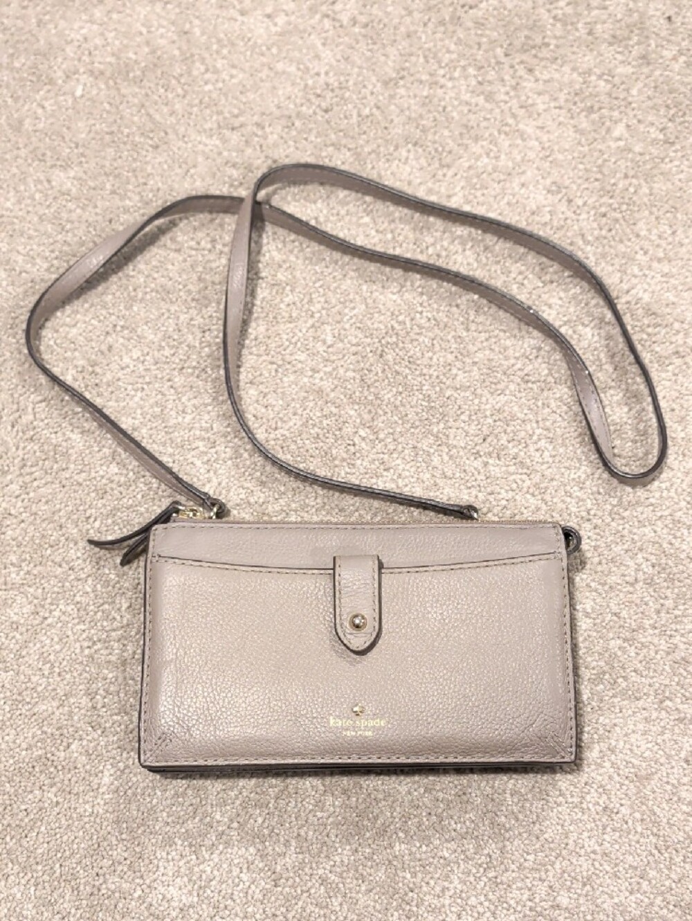 Kate Spade New York Taupe Leather Crossbody Wallet Bag